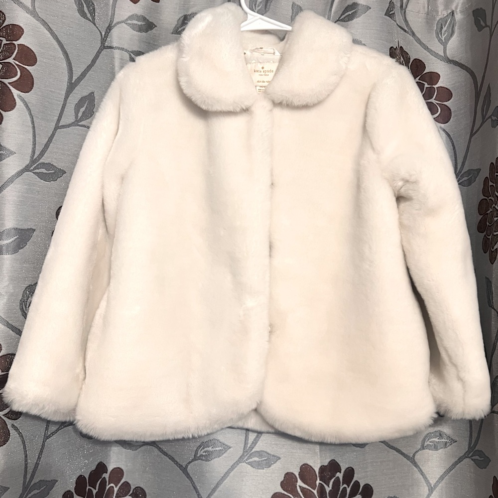 Kate Spade White Faux Fur Girls Dress Coat EUC